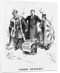 Cartoon Depicting President Teddy Roosevelt Speaking to the Russian Czar and Japanese Emperor by Anonymous