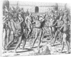 Engraving of Tupinamba Indians Executing a Prisoner by Theodor de Bry