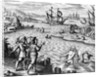 Two Mermaids With Men on an Island by Theodor de Bry From America by Anonymous