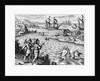 Two Mermaids With Men on an Island by Theodor de Bry From America by Anonymous