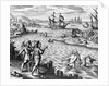 Two Mermaids With Men on an Island by Theodor de Bry From America by Anonymous