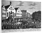 Paying Homage to Emperor Francis I in Romerberg Square Engraving by W.C. Mayr After a Drawing by Johann Georg Funck