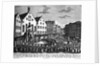 Paying Homage to Emperor Francis I in Romerberg Square Engraving by W.C. Mayr After a Drawing by Johann Georg Funck