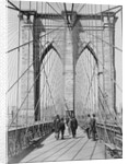 New York and Brooklyn Bridge; (People standing and walking on) Manhattan Tower by George P. Hall