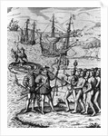 Eighteenth Century Etching of Christopher Columbus on Hispanola by Anonymous