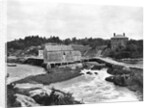 Coastal Buildings and Waterfall by Anonymous