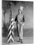 Wooden Uncle Sam and the American Flag by Anonymous