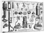 Eighteenth Century English Engraving Assorted Microscopes and Apparatus by Anonymous