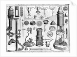 Eighteenth Century English Engraving Assorted Microscopes and Apparatus by Anonymous