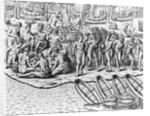 Indians Cooking, Eating, and Relaxing by Theodor de Bry From America by Anonymous