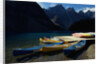 Canoes at Moraine Lake in Banff by Anonymous