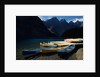 Canoes at Moraine Lake in Banff by Anonymous