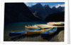 Canoes at Moraine Lake in Banff by Anonymous