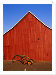 Planter in Front of Red Barn by Anonymous