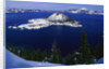 Snow Covered Wizard Island on Crater Lake by Anonymous
