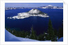 Snow Covered Wizard Island on Crater Lake by Anonymous