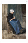Young Scheveningen Woman, Knitting: Facing Right by Vincent Van Gogh