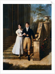 Portrait of a Lady and a Gentleman on the Steps of a Chateau by Anthelme Francoise Lagrenee
