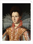 Portrait of a Lady, Bust Length, Wearing an Embroidered Dress with Lace Ruff Collar by Studio of Santi di Tito