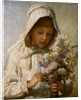 The Month of September: A Young Girl in White Holding a Bunch of Flowers by Carl Wilhelm Friedrich Baurerle