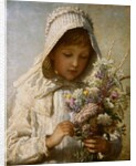The Month of September: A Young Girl in White Holding a Bunch of Flowers by Carl Wilhelm Friedrich Baurerle