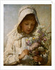 The Month of September: A Young Girl in White Holding a Bunch of Flowers by Carl Wilhelm Friedrich Baurerle