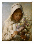 The Month of September: A Young Girl in White Holding a Bunch of Flowers by Carl Wilhelm Friedrich Baurerle