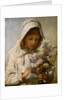 The Month of September: A Young Girl in White Holding a Bunch of Flowers by Carl Wilhelm Friedrich Baurerle
