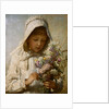 The Month of September: A Young Girl in White Holding a Bunch of Flowers by Carl Wilhelm Friedrich Baurerle