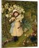 Portrait of Effie Holding a Lily and a Posy of Roses in a Garden by Marie Spartali Stillman