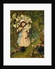 Portrait of Effie Holding a Lily and a Posy of Roses in a Garden by Marie Spartali Stillman