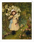Portrait of Effie Holding a Lily and a Posy of Roses in a Garden by Marie Spartali Stillman