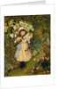 Portrait of Effie Holding a Lily and a Posy of Roses in a Garden by Marie Spartali Stillman
