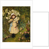 Portrait of Effie Holding a Lily and a Posy of Roses in a Garden by Marie Spartali Stillman