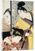 Act II of Chushingura, The Young Samurai Rikiya, with Kononami, Honzo Partly Hidden Behind the Door by Utamaro