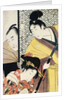 Act II of Chushingura, The Young Samurai Rikiya, with Kononami, Honzo Partly Hidden Behind the Door by Utamaro