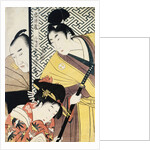 Act II of Chushingura, The Young Samurai Rikiya, with Kononami, Honzo Partly Hidden Behind the Door by Utamaro