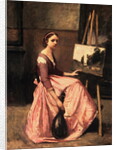 L'Atelier de Corot (Jeune Femme en Robe Rose, Assise Devant un Chevalet et Tenait Une Mandoline) by Jean-Baptiste Camille Corot