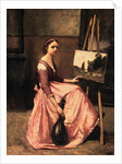 L'Atelier de Corot (Jeune Femme en Robe Rose, Assise Devant un Chevalet et Tenait Une Mandoline) by Jean-Baptiste Camille Corot