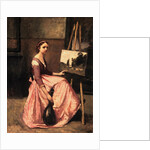 L'Atelier de Corot (Jeune Femme en Robe Rose, Assise Devant un Chevalet et Tenait Une Mandoline) by Jean-Baptiste Camille Corot