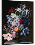An Arrangement of Tulips, Narcissi, Auriculas, Poppies, Lilies, Columbines, Ranunculas, and Other Flowers in a Vase by J.A. Simson