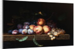 Peaches, Plums and Grapes on a Stone Ledge by Paul Liegois