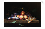 Peaches, Plums and Grapes on a Stone Ledge by Paul Liegois