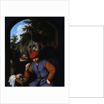 A Man with a Clay Pipe, a Serving Woman and Other Peasants in the Courtyard of a Country Tavern by Adriaen Jansz van Ostade