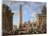 Capricci of Classical Ruins with the Colosseum and the Maison Carree, with Philosophers Discoursing and Figures Strolling by School of Giovanni Paolo Panini