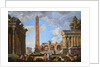 Capricci of Classical Ruins with the Colosseum and the Maison Carree, with Philosophers Discoursing and Figures Strolling by School of Giovanni Paolo Panini