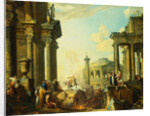 Marcus Curtius Leaping into the Chasm, a Capriccio with Trajan's Column and Other Classical Buildings Beyond by Giovanni Paolo Panini