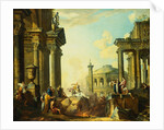Marcus Curtius Leaping into the Chasm, a Capriccio with Trajan's Column and Other Classical Buildings Beyond by Giovanni Paolo Panini