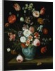 Flowers in a Chinese Transitional Blue and White Jardiniere, with Moths and Other Insects on a Ledge by Jan van Kessel