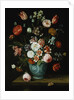 Flowers in a Chinese Transitional Blue and White Jardiniere, with Moths and Other Insects on a Ledge by Jan van Kessel